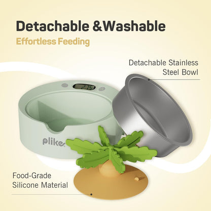 Plike Pet Food Bowls with Weighing and Removable Slow Feeder Insert, Digital Display, Battery Powered, Food Intake Measurement & Pet Supplies That Slow Down Eating, Ideal for Cats and Dogs