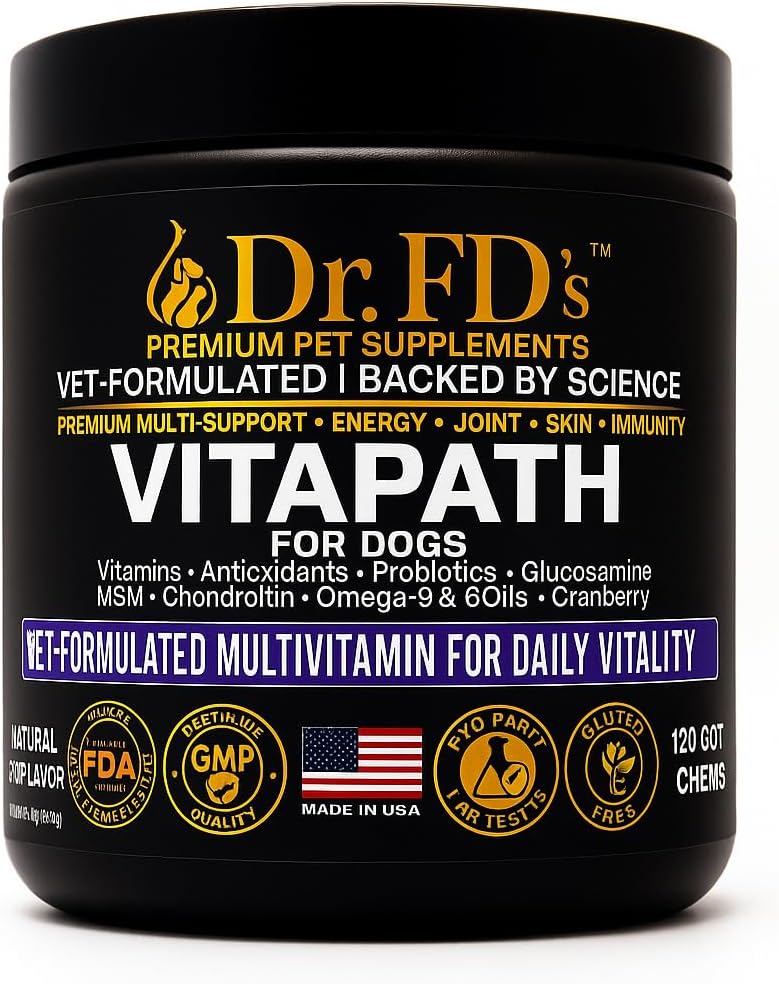 Dr. FD’s VitaPath – Daily Multivitamin for Dogs | Immune, Skin & Coat, Energy, Joint & Heart Support | Natural Chewable Formula | 120 Soft Chews