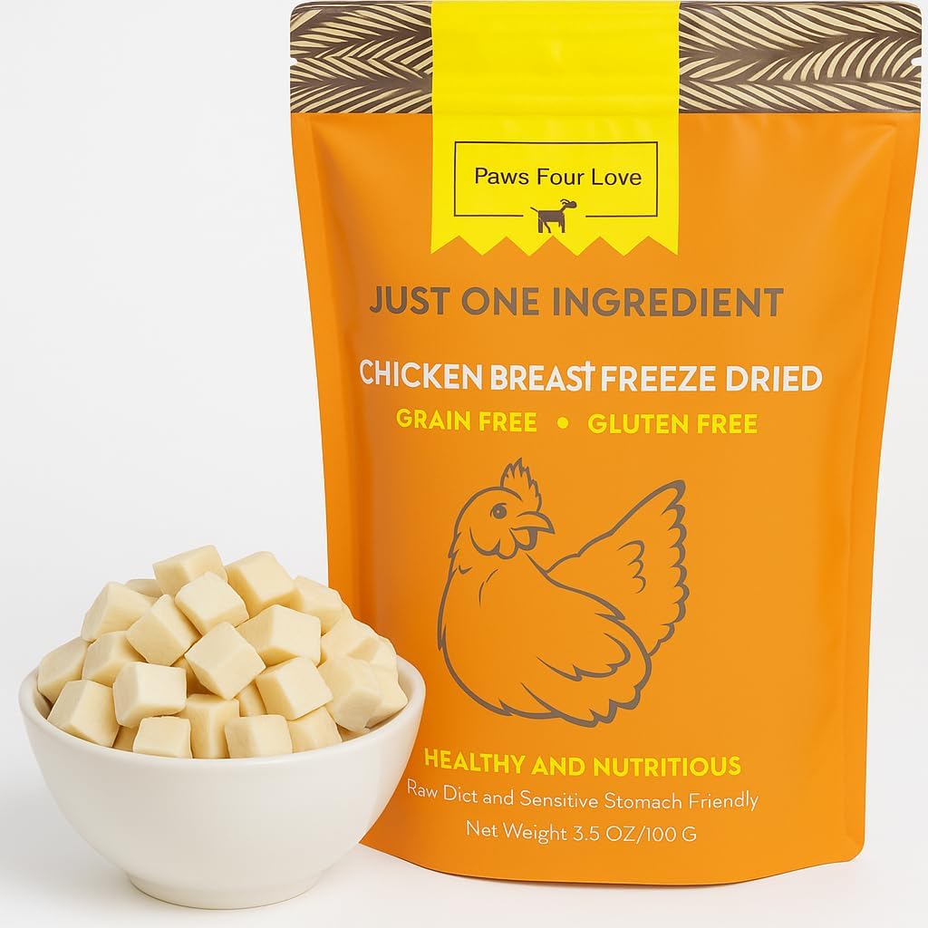 Organic Freeze Dried Dog & Cat Treats - Single Ingredient, Grain Free Food Toppers for Healthy Pets, No Fillers or Preservatives (Pack of 1, Chicken)
