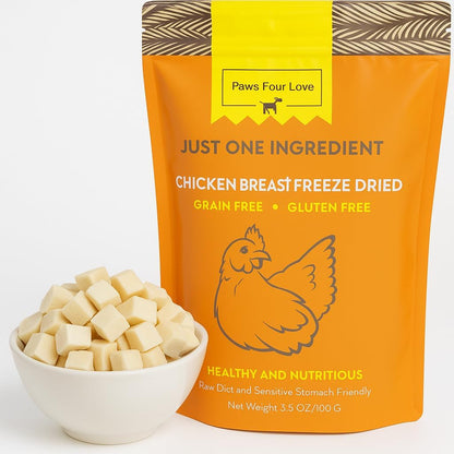 Organic Freeze Dried Dog & Cat Treats - Single Ingredient, Grain Free Food Toppers for Healthy Pets, No Fillers or Preservatives (Pack of 1, Chicken)