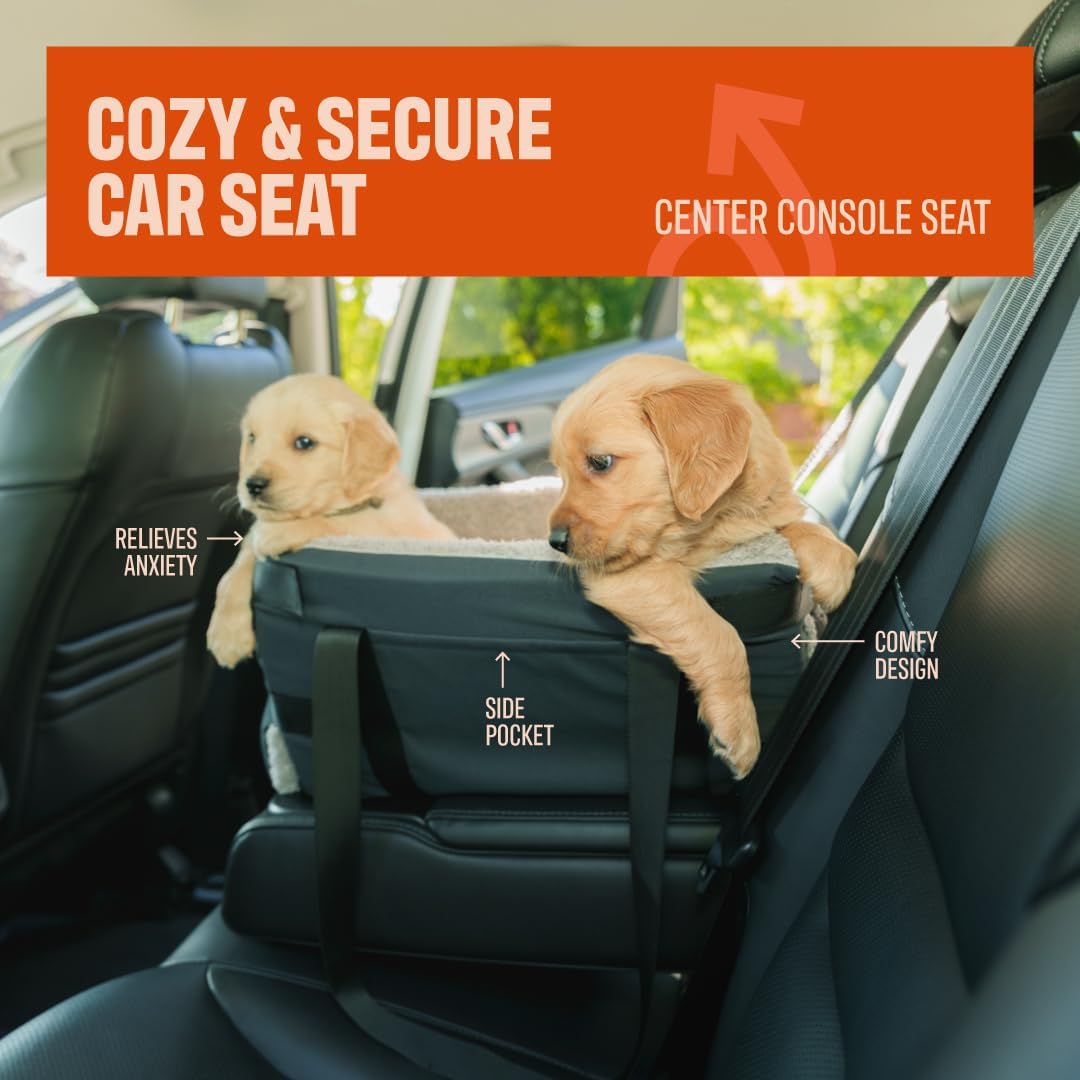 Center Console Dog Seat for Small Dogs & Cats | Pet Car Seat with Safety Strap & Cushion | Portable Middle Console Dog Bed | Secure Travel Booster Seat by Carver Park