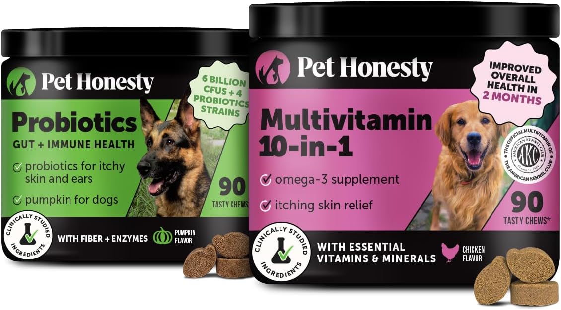 Dog Digestive & Complete Health Bundle – Probiotic Chews (Pumpkin, 90 ct) + 10-in-1 Multivitamin Chews (Chicken, 90 ct)