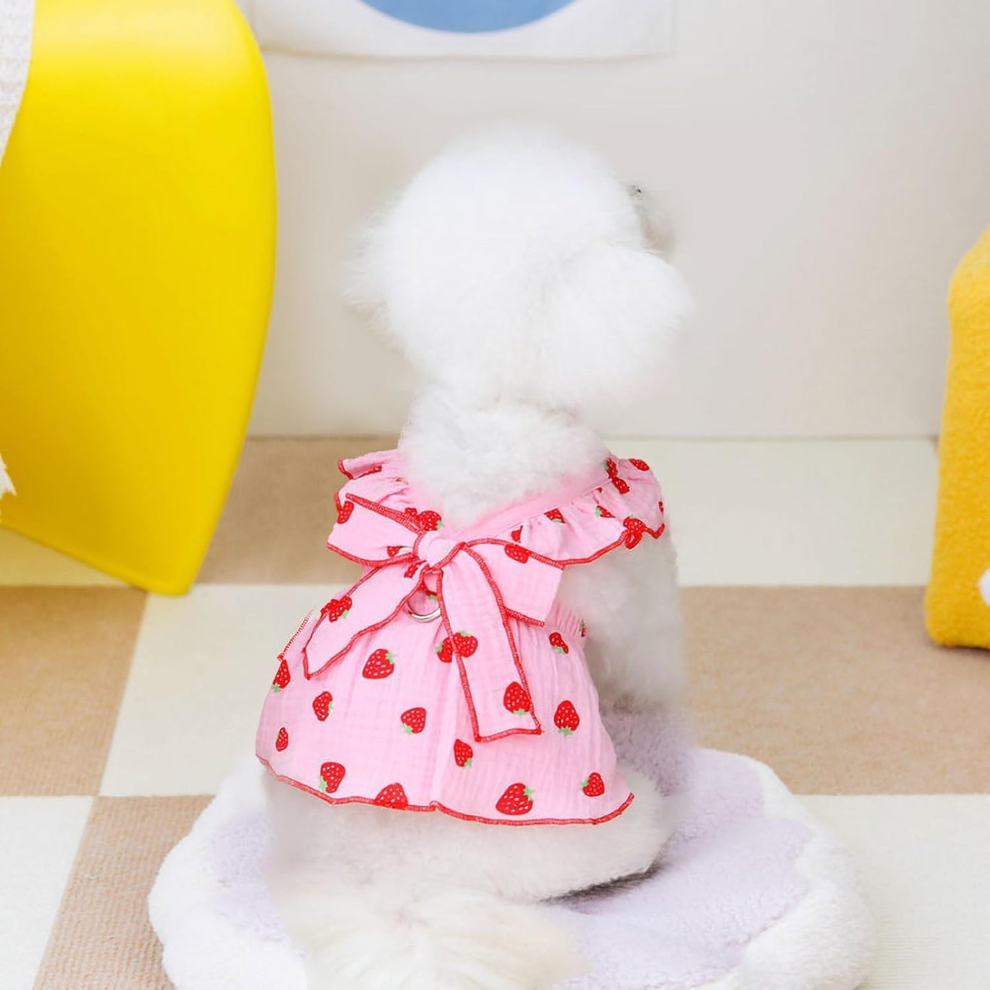 Dog Dresses for Small Dogs Girl Female Clothes Cat Clothes Cat Dress Cute Cotton Extra Small Summer Clothes Bow Decor Printed Strawberry Dog Birthday Outfit Puppy Clothes