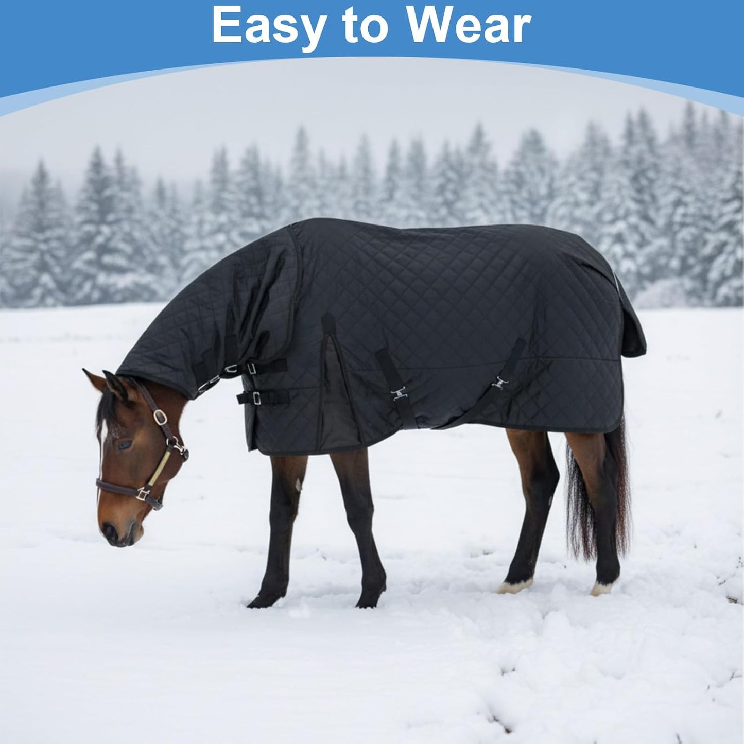 Yaomiao Winter Horse Blanket 78 Inch Waterproof Turnout Blanket Warm Cotton Filling Liner with Turnout Neck Cover Detachable for Horse, Black
