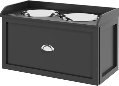 GREAZ Elevated Dog Feeding Station with Storage, Organized Pet Supplies and Hygienic Bowls for Large Dogs, Black