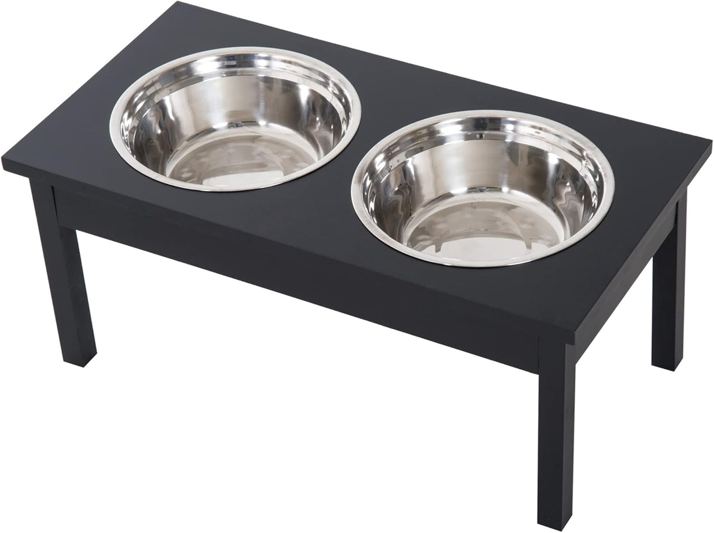 LUMILAND 23" Wooden Elevated Dog Feeding Station for Healthier Eating, Durable Design with Stainless Steel Bowls, Elegant Black Finish