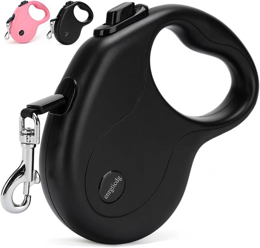 16Ft Retractable Dog Leash,Light Weight Leash for Small to Medium Dogs/Cats Up to 50lbs,Stainless Steel Spring Strong Nylon Tape, Tangle Free, One-Handed Brake.(Black)