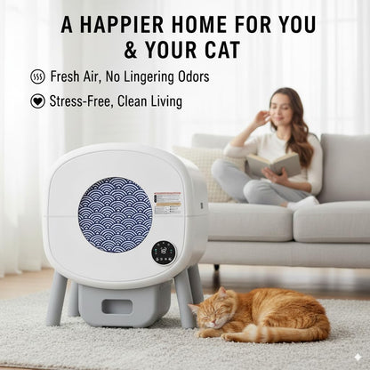 Smart Cat Litter Box Privacy Door - Odor & Tracking Control Curtain for Automatic Cat Litter Boxes - Fits 10-Inch Round Openings - Easy Installation, Keeps Home Fresh & Clean (WaveBlue)