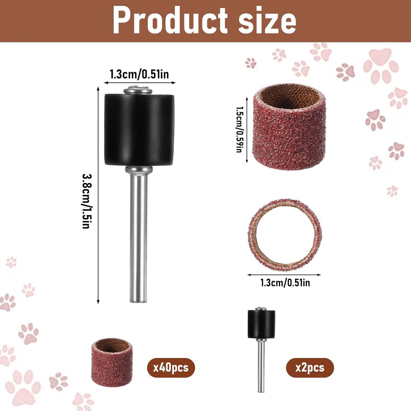 42 Pack Nail Grinder Replacement Kit, Nail Grinders for Dogs Replacement Kit, Pet Nails Grinder with Sanding Drum Bands, Dog Claw Grooming Trimmer Supplies Care, Pet Smoother Claw Care