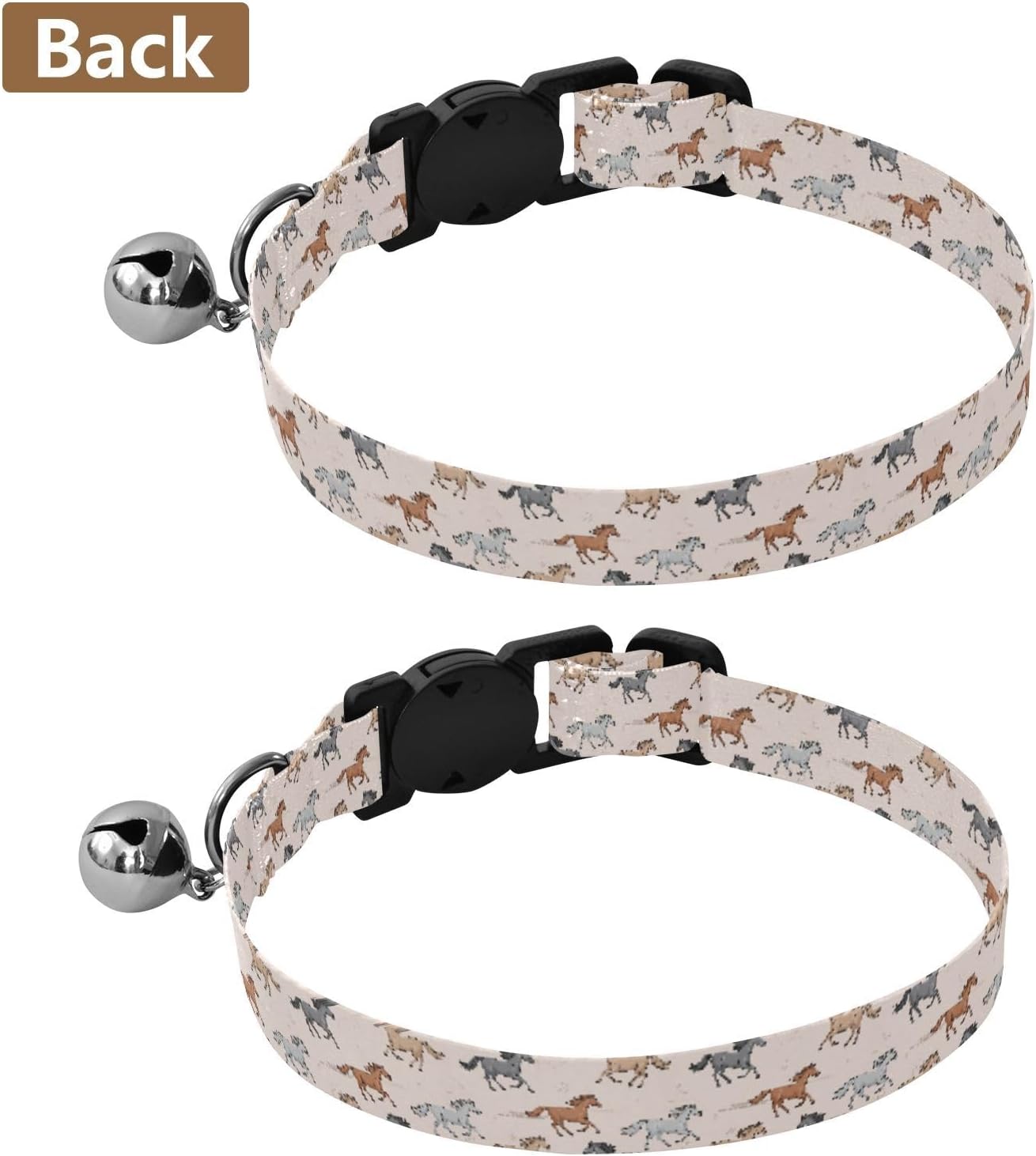 Horses Animals Beige Pattern Dog Collar with Buckle Adjustable 2 Pack Pet Puppy Collar for Small Dogs Cats