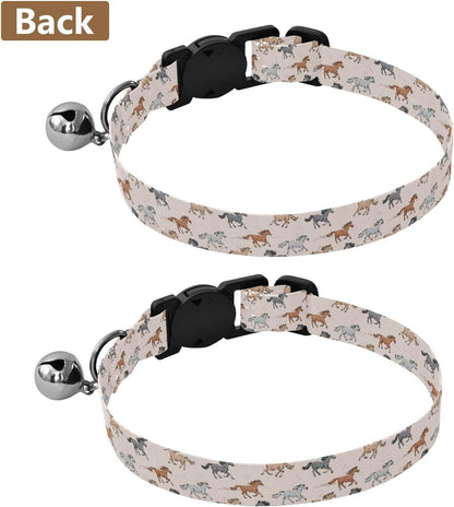 Horses Animals Beige Pattern Dog Collar with Buckle Adjustable 2 Pack Pet Puppy Collar for Small Dogs Cats