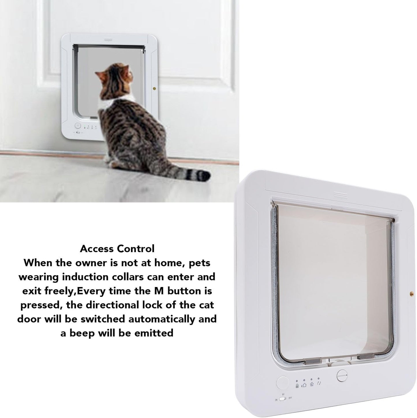 Smart Electronic Pet Door, Automatic Unlocking Microchip Dog Door with 4 Distinct Modes, Selective Entry and Exit, Weatherproof Battery Powered Pet Door for Multi Pet Homes (White + Remote
