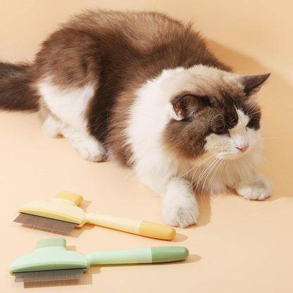 2 Pack Stainless Steel Flea Comb for Dogs & Cats | Short Teeth Release Button | Flea Eggs Removal, Hair Cleaning & Massaging (Short Teeth)