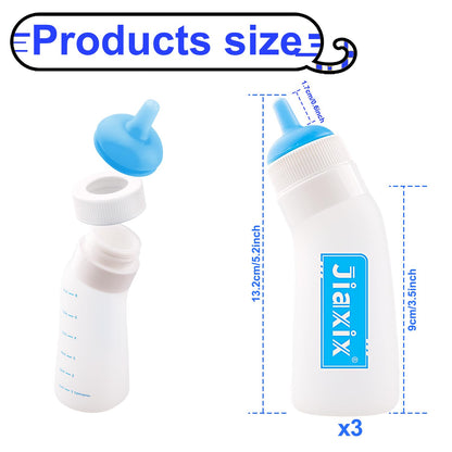 3 Pack Kitten Silicone Nursing Bottle,Silicone Feeding Nipple, Reusable Newborn Kitten Supplies, Suitable for Feeding, Puppy, Rabbit, Hamster (Blue, Large)