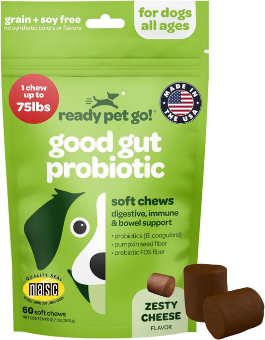 Probiotic Chews for Dogs Gut Health | Tasty Pre and Probiotics for Dogs Digestive Health with Pumpkin Dog Probiotics and Digestive Enzymes | NASC Certified & Made in The USA | 60 Chews