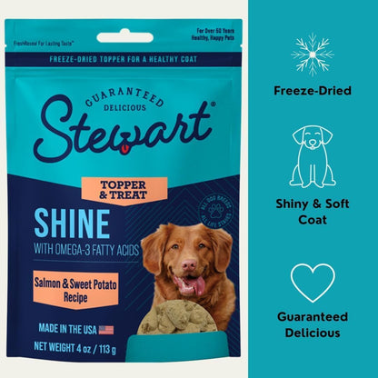 Stewart Freeze Dried Dog Food Topper, Shine, Salmon and Sweet Potato Recipe, 8 Ounce Pouch, Omega-3 for a Healthy Coat
