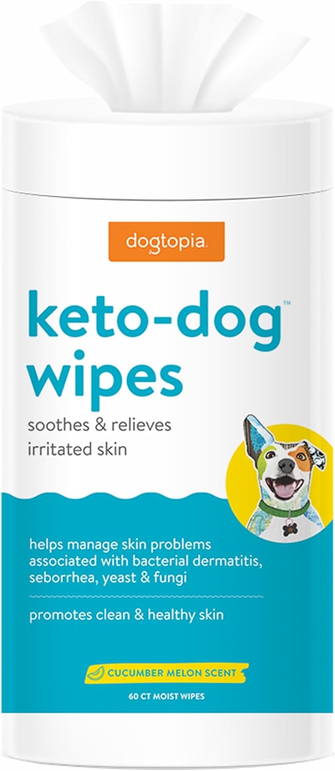 Dogtopia Keto Dog Wipes for Pets (60ct) | Soothing and Convenient Wipes for Pets’ Irritated Skin | Relief for Skin Problems in Dogs