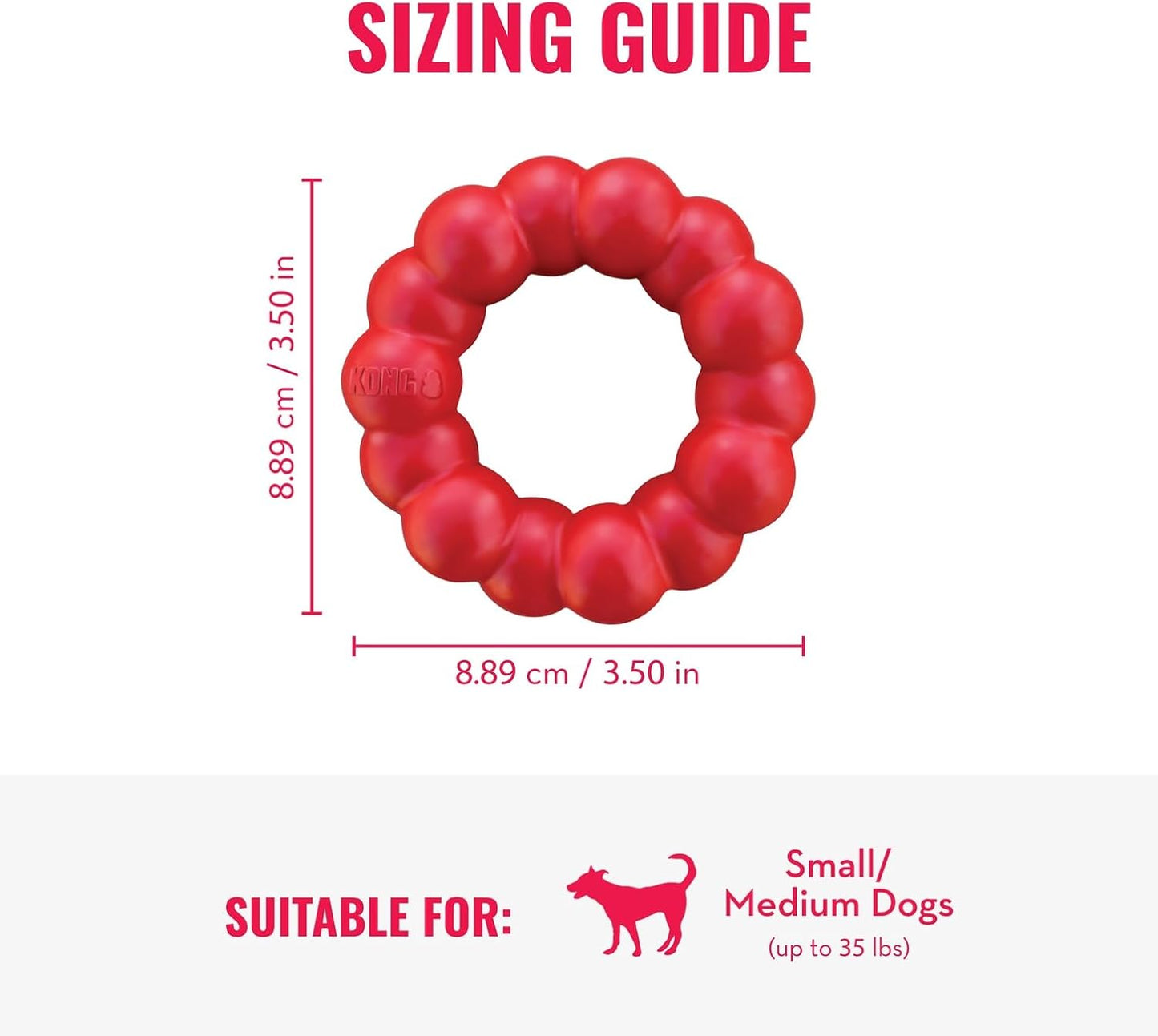 KONG Ring - Natural Rubber Ring Toy for Healthy Chewing Habits - Chew Toy Supports Dog Dental Health - Dog Toy Supports Instincts During Playtime - for Small/Medium Dogs