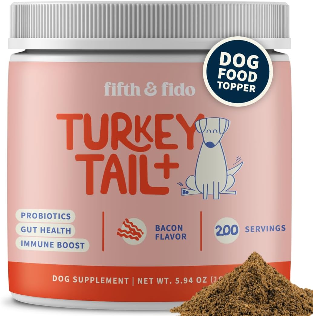 Fifth & Fido Probiotics for Dogs - Turkey Tail Mushroom Powder - Lipoma Treatment for Dogs - Pet Food Topper - Mushroom Supplement for Lumps, Bumps & Warts - Pet Vitamins and Supplements, 200 Servings