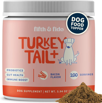 Fifth & Fido Probiotics for Dogs - Turkey Tail Mushroom Powder - Lipoma Treatment for Dogs - Pet Food Topper - Mushroom Supplement for Lumps, Bumps & Warts - Pet Vitamins and Supplements, 200 Servings