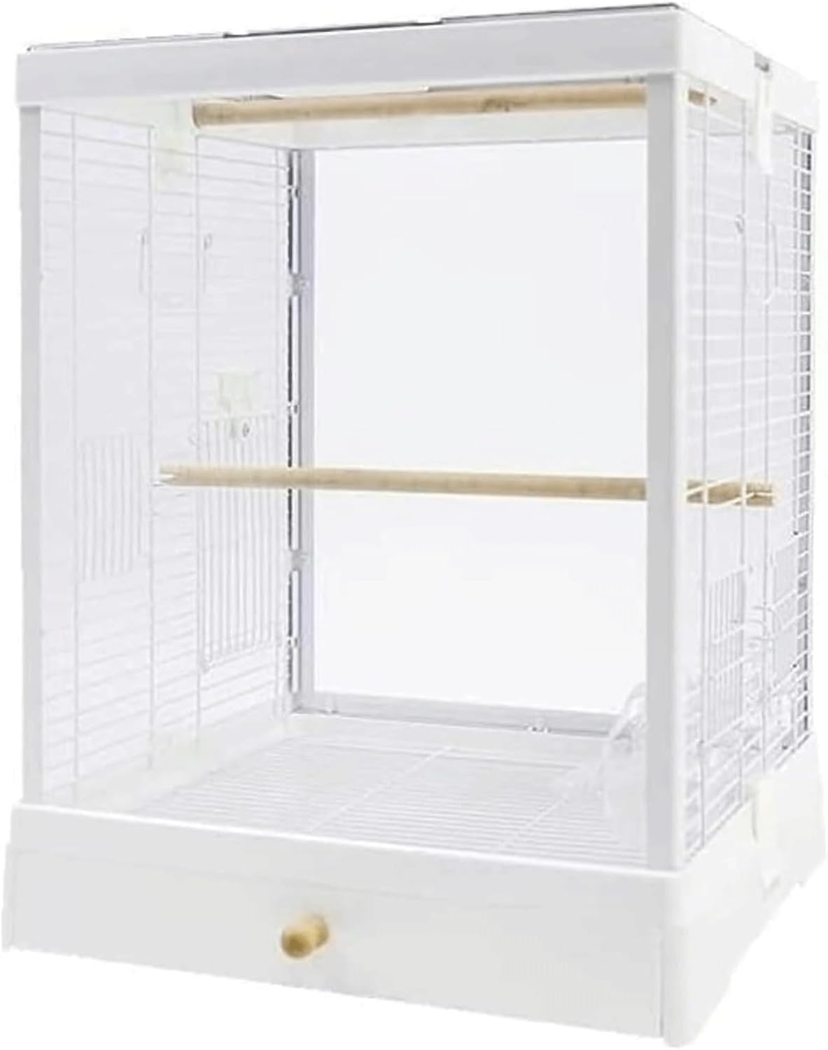 Bird Cage Clear Acrylic Bird Aviary Portable Tall Tiel Cage Parrot Cage Flight Birdcag Bird Carrier with Wooden Stand Travel Cage(White)