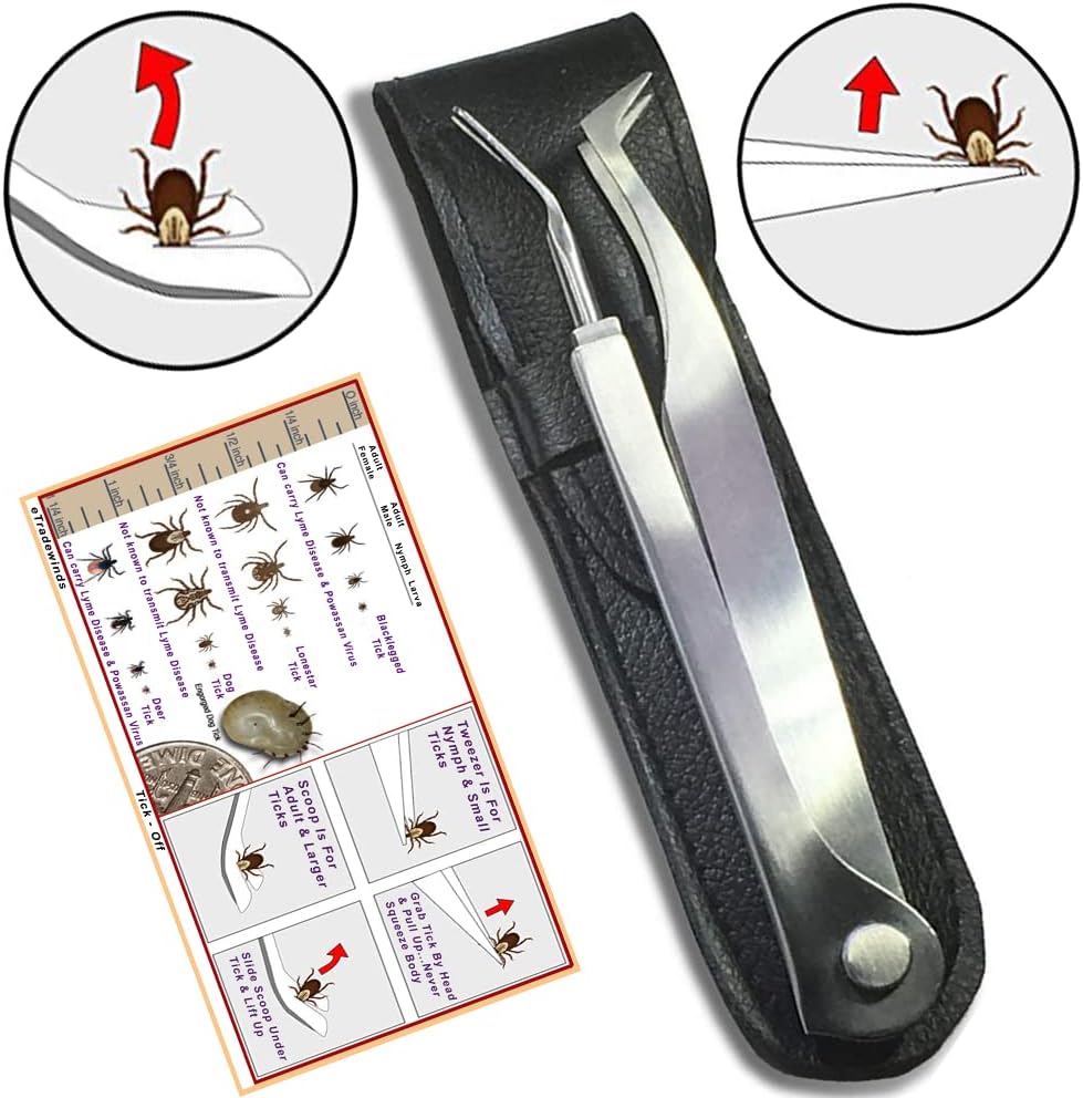 eTradewinds Tick Remover Tool | Tick-Off Pro | Hygienic All Stainless Steel Tick Removal Tool with Leather Case (2-Pack)