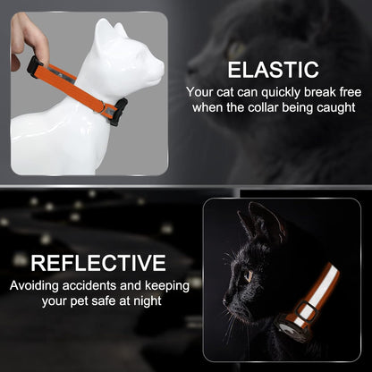Reflective AirTag Cat Collar, Integrated Cat Tracker Collar with Air Tag Holder and Bell, Safety Elastic Band Cat GPS Collars for Girl Boy Cats, Kittens and Puppies (Orange, S)