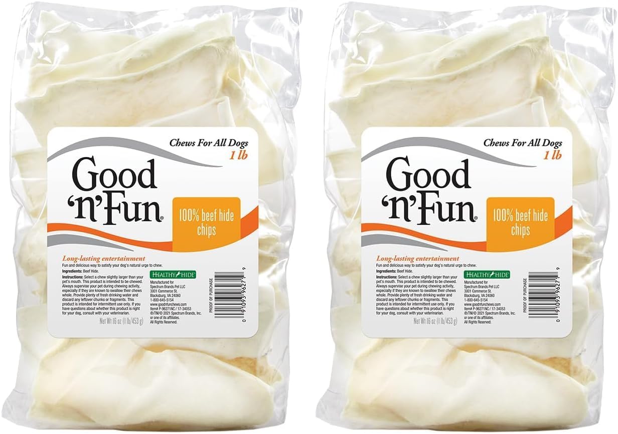 Good ’n’ Fun 100 Percent Beef Hide Chips 1 Pound, Rawhide for Dogs (Pack of 2)