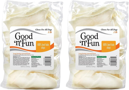 Good ’n’ Fun 100 Percent Beef Hide Chips 1 Pound, Rawhide for Dogs (Pack of 2)