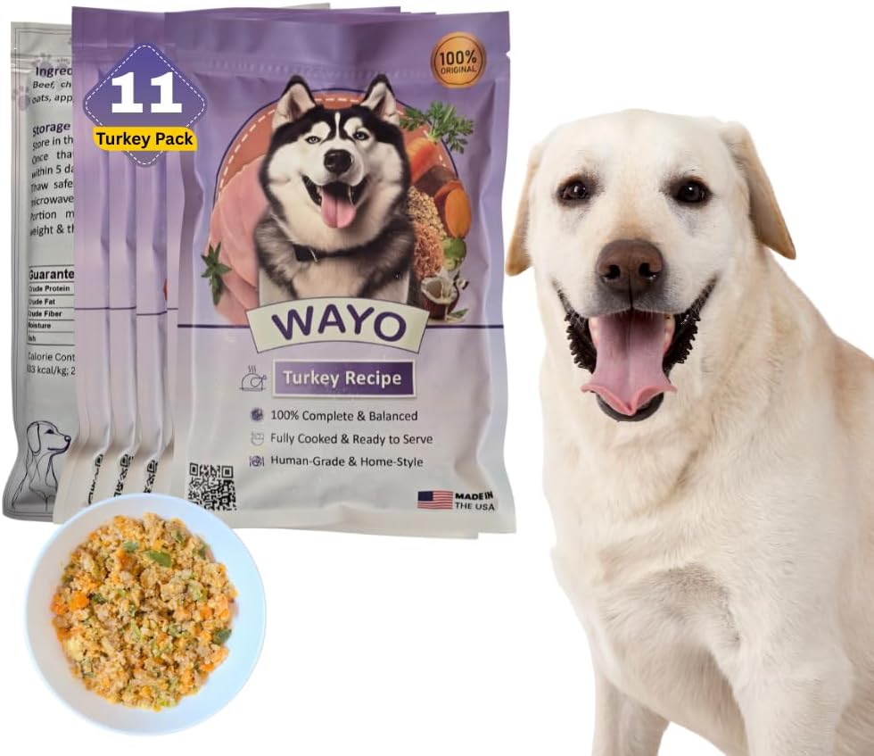 WaYo Fresh Dog Food, Fresh Human-Grade Meals for Dogs | Grass-Fed Premium Meat | All Life Stages | High-Protein, Ready-to-Serve | No Fillers or Art. Additives (11 Pack - 12oz) (Turkey)
