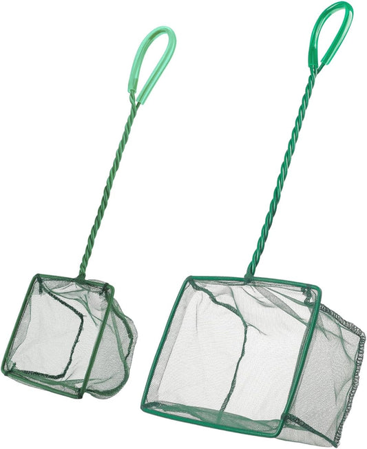 Pawfly Aquarium Fish Net with Braided Metal Handle Square Net with Soft Fine Mesh Sludge Food Residue Wastes Skimming Cleaning Net for Fish Tanks Small Koi Ponds and Pools