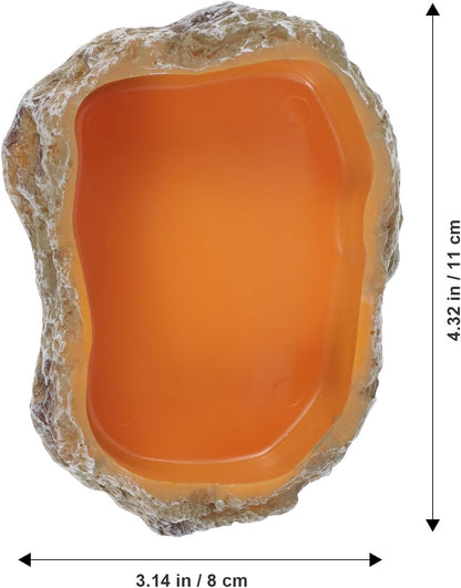 Resin Rock Worm Feeder Dish and Tortoise Water Bowl Reptile Food Holder XS Size Terrarium Feeding Supplies for Lizards Geckos Turtles and Amphibians