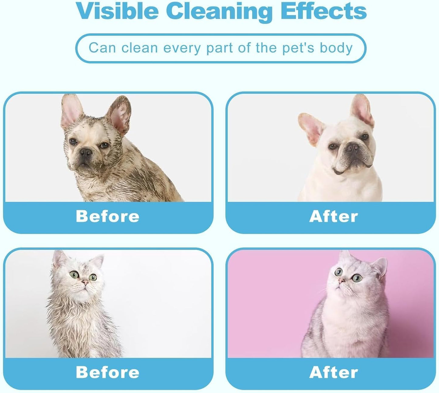 Pet Cleaning Glove Wipes for Dogs & Cats, Cleaning and Deodorizing Disposable Bathing Wipes for Fur, Paws and Butt,Rinse Free for Grooming and Travel, Hypoallergenic Unscented, 6 PCS