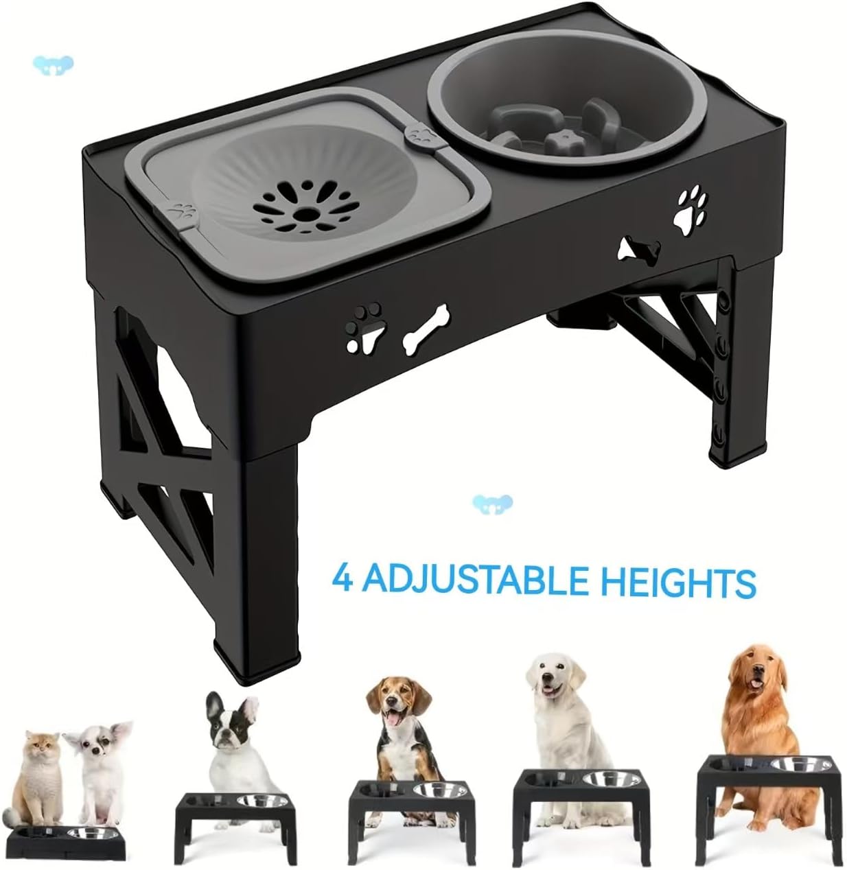 Kaiyue Elevated Dog Bowls with No Spill pet Water Bowl 4 Height Adjustable Raised Dog Bowl ，2-in-1 Elevated Slow Feeder