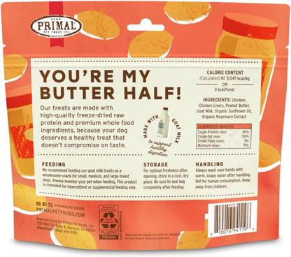 Primal Freeze Dried Dog Treats, You're My Butter Half; Chicken & Peanut Butter with Goat Milk, Grain Free Training Treats for Dogs, 2 oz (Pack of 2)