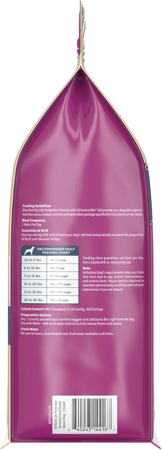 Blue Buffalo Life Protection Formula Small Breed Senior Dry Dog Food, Supports Joint Health and Immunity, Made with Natural Ingredients, Chicken & Brown Rice Recipe, 5-lb Bag