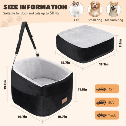 Nobleza Dog Car Seat, Warm Elavated Dog Booster Sofa Seat Non-Slip Travel Bed for Car Truck SUV with Adjustable Safety Buckle Storage Pockets, Washable Detachable Elevated for Small Medium Pet Outing