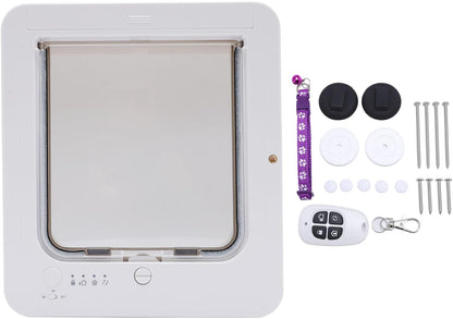 Smart Electronic Pet Door, Automatic Unlocking Microchip Dog Door with 4 Distinct Modes, Selective Entry and Exit, Weatherproof Battery Powered Pet Door for Multi Pet Homes (White + Remote