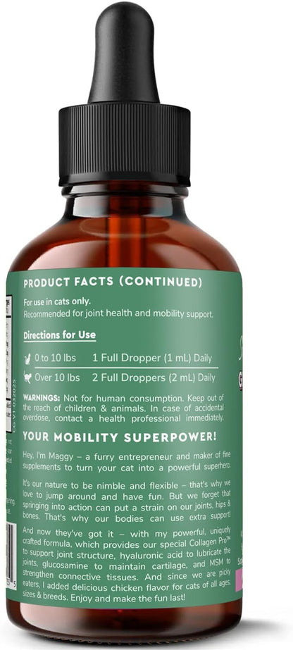 Premium Liquid Glucosamine for Cats – with Collagen, Glucosamine, Chondroitin, MSM, Taurine & Hyaluronic Acid – Cat Joint Support, Mobility & Flexibility - Hip & Joint Cat Supplement – 2oz