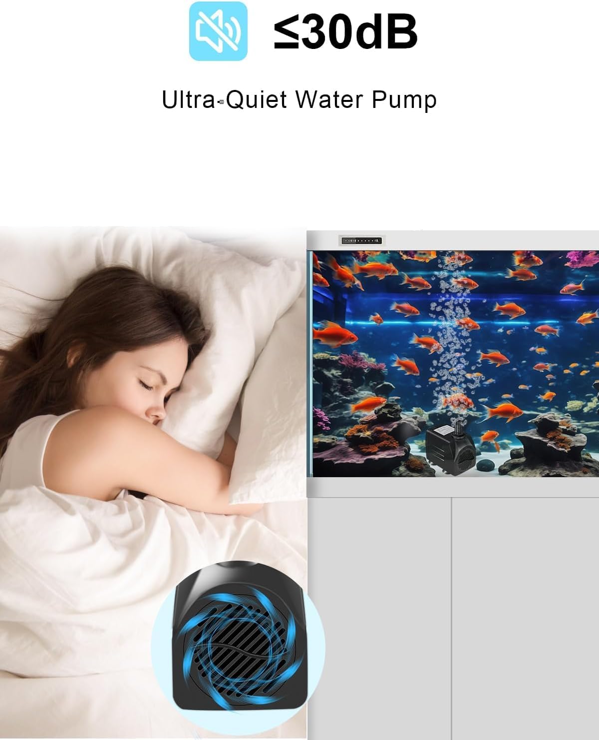 Fountain Pump, 220GPH Submersible Water Pump Outdoor, Ultra Quiet Water Fountain Pump for Pond Waterfall, Fish Tank, Aquarium, Hydroponics