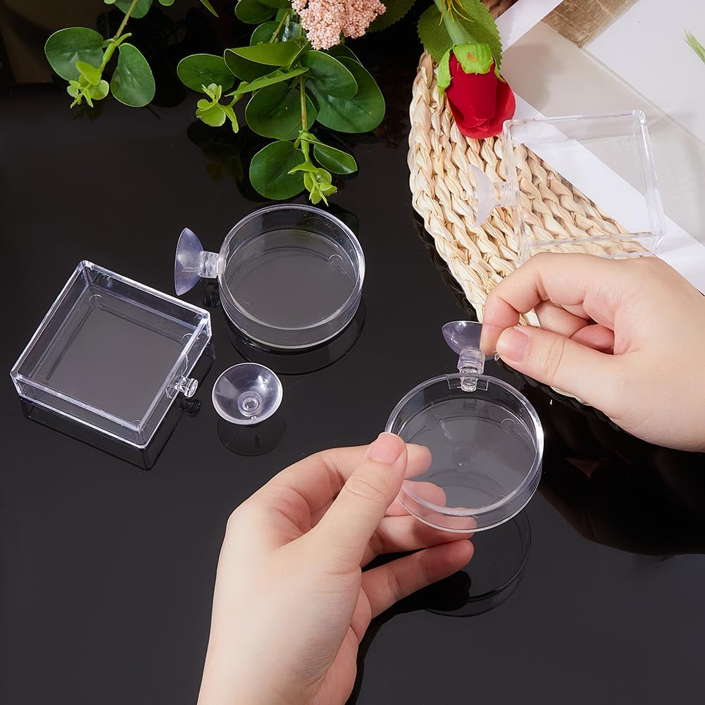 SUPERFINDINGS 4Pcs 2 Styles Fish Tank Feeder Dishes 7.3cm/2.9" Aquarium Shrimp Feeding Dish with Suction Cup Transparent Acrylic Fish Tank Feeding Bowls Shrimp Feeder Dish for Shrimps Fish Betta
