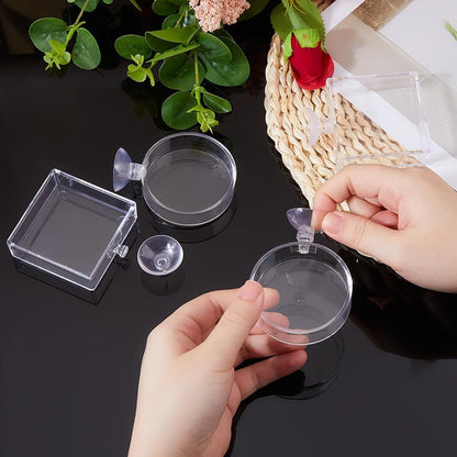 SUPERFINDINGS 4Pcs 2 Styles Fish Tank Feeder Dishes 7.3cm/2.9" Aquarium Shrimp Feeding Dish with Suction Cup Transparent Acrylic Fish Tank Feeding Bowls Shrimp Feeder Dish for Shrimps Fish Betta