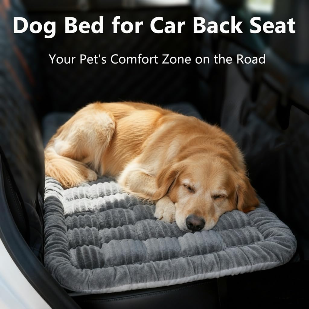Dog Bed for Car Back Seat, Backseat Pet Bed Mat, Flannel Pet Cover for Loveseats, Non-Slip Dog Mat for Car - Travel Pet Mat Fit for Backseat Extenders & Seat Covers (Grey, 24.8x54 inch)