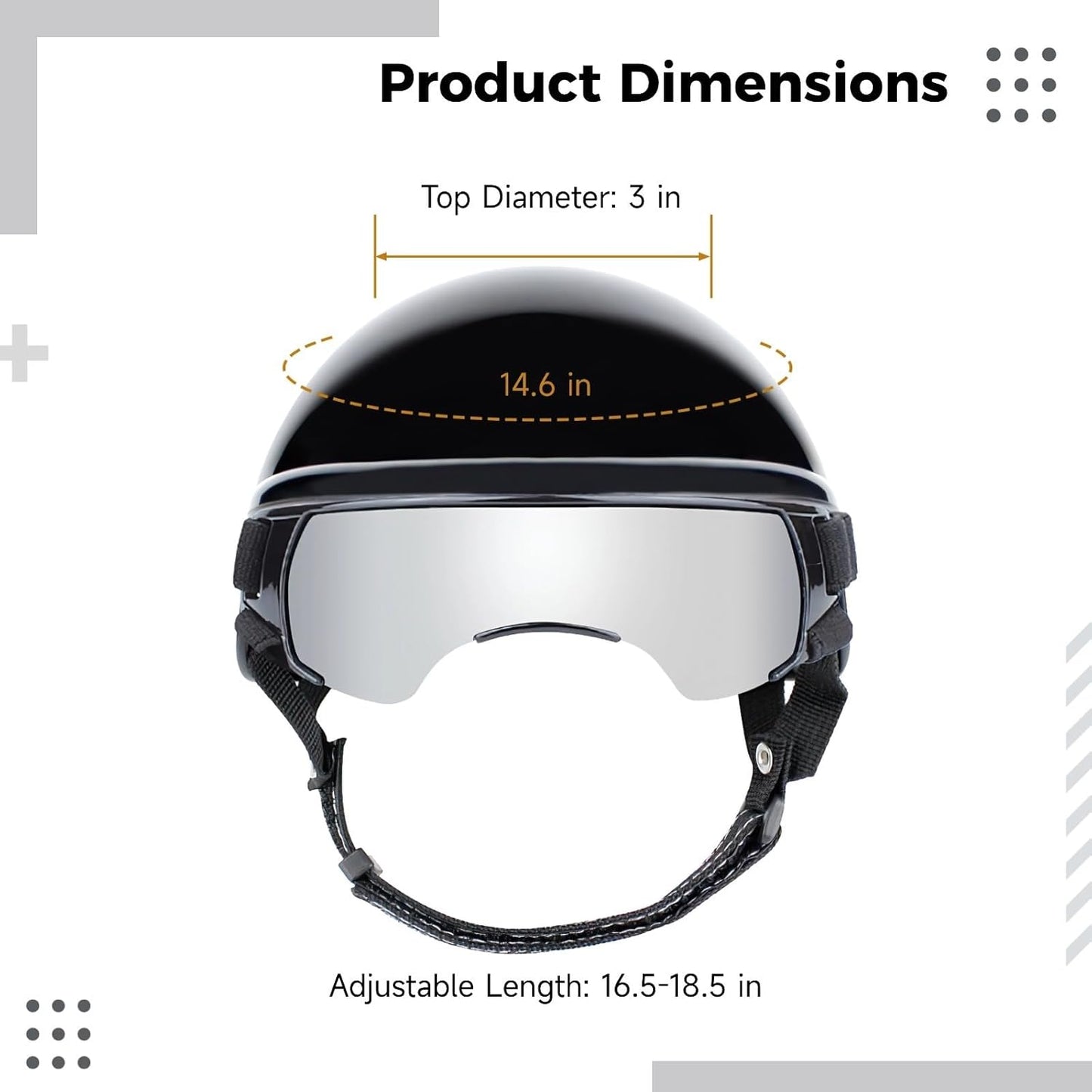 2 PCS Dog Helmet and Goggles Set, S Size Pet Motorcycle Helmet with Silver Lens Sunglasses, Lightweight Protective Gear for Small Dogs, Head Circumference 14.6 in