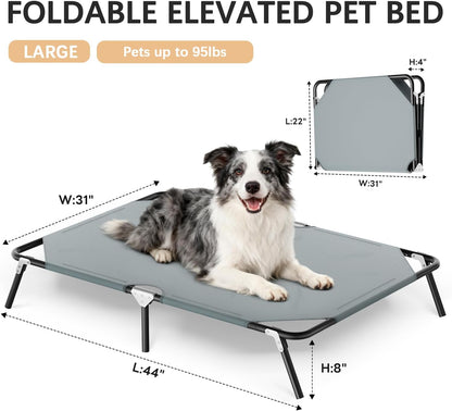 Elevated Outdoor Dog Bed for Large Dogs, Portable Folding Camping Dog Bed, Washable Elevated Pet Beds with No-Slip Feet, Raised Cooling Pet Beds for Indoor & Outdoor Use, Grey, 44 Inches