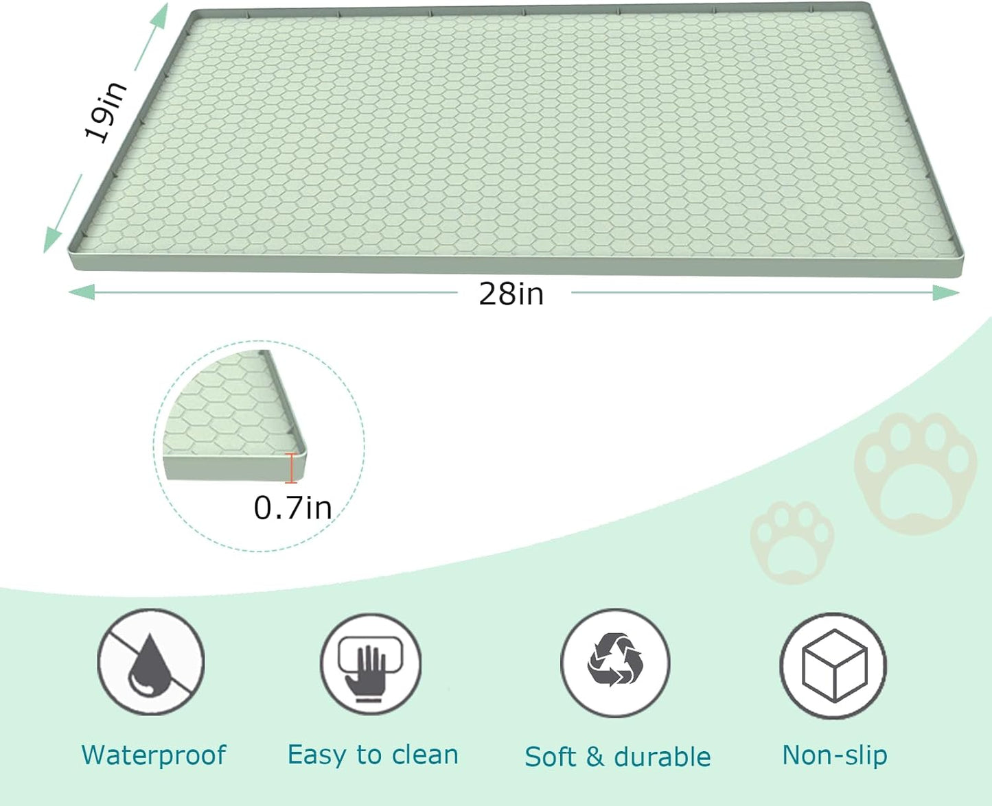 Cat Litter Mat for Litter Box, Silicone Large Cat Litter Trapping Mat - 28x19 in, Waterproof & Non-Slip, Durable & Easy Clean, Green