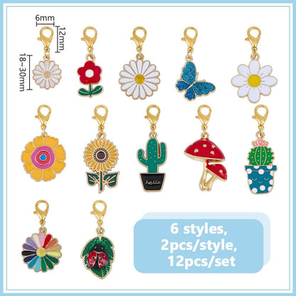12 Styles Vegetative Collar Pendants for Cat Dog Alloy Enamel Cacti Pet Collar Pendants Clip-on Butterfly Flower Pet Collar for Bag Keychain Jewelry Making Training Home Decor