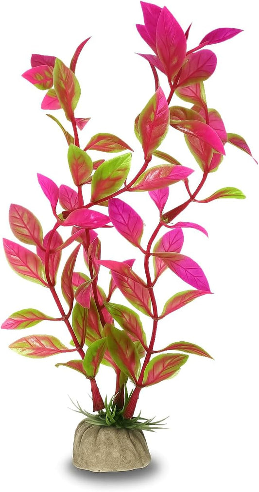 D & K Exclusives Artificial Aquarium Plants, 10 Pack 7 inch Plastic Fish Tank Decorations, Colorful Aquascape Decor for Freshwater, Tropical Tanks (Pink & Green Leaf Plant)