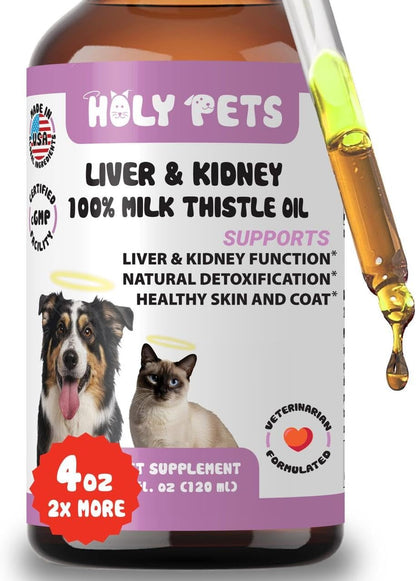 Milk Thistle for Dogs & Cats – 100% Pure Oil, Liver Support, No Additives, Fillers, or Preservatives – Natural Antioxidant – 4 oz Large Bottle for Extended Pet Support