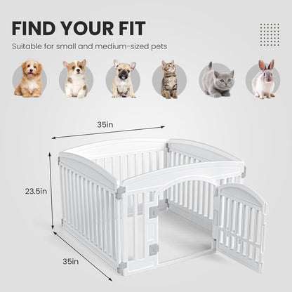 SMUG Dog Playpen 4-Panel 24 Inch Safe Secure Indoor Outdoor Pet Fence, Folding Portable 35 x 35 x 24IN, Ideal for Small to Medium Dogs Easy to Clean (White)
